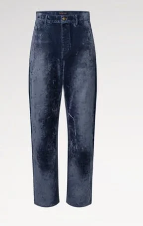 Velvet Denim Pants With Monogram Details